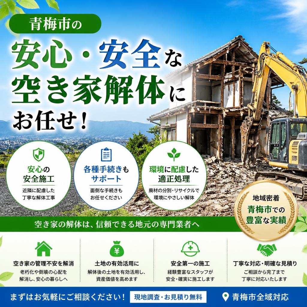 青梅市の安心・安全な空き家解体にお任せ！